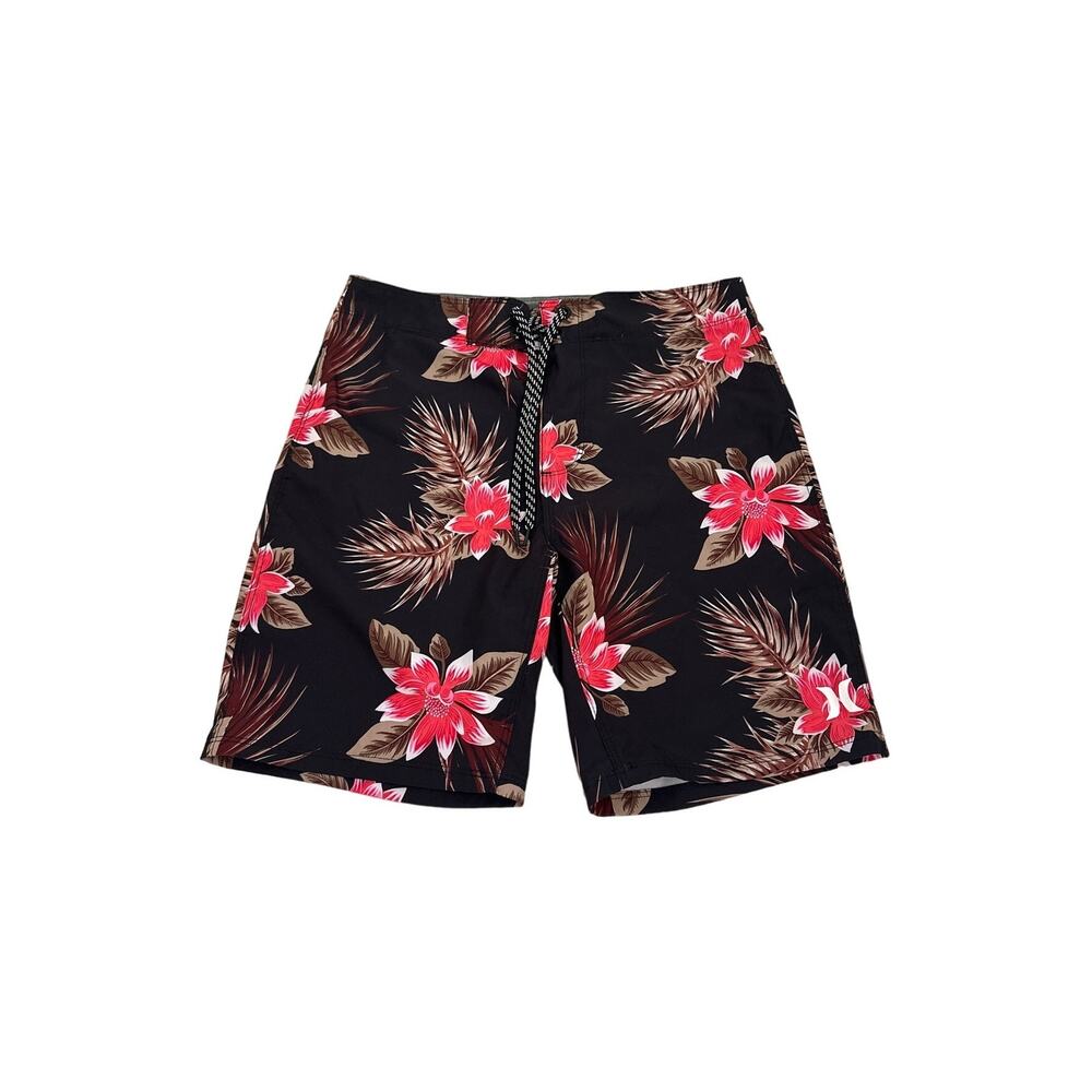 Hurley Swim Black Floral Board Shorts Bathing Suit Size Youth 28 (10/12)
